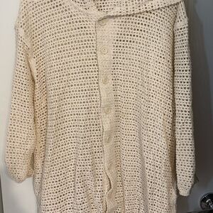 Crochet Button-Front Swim Coverup in Cream